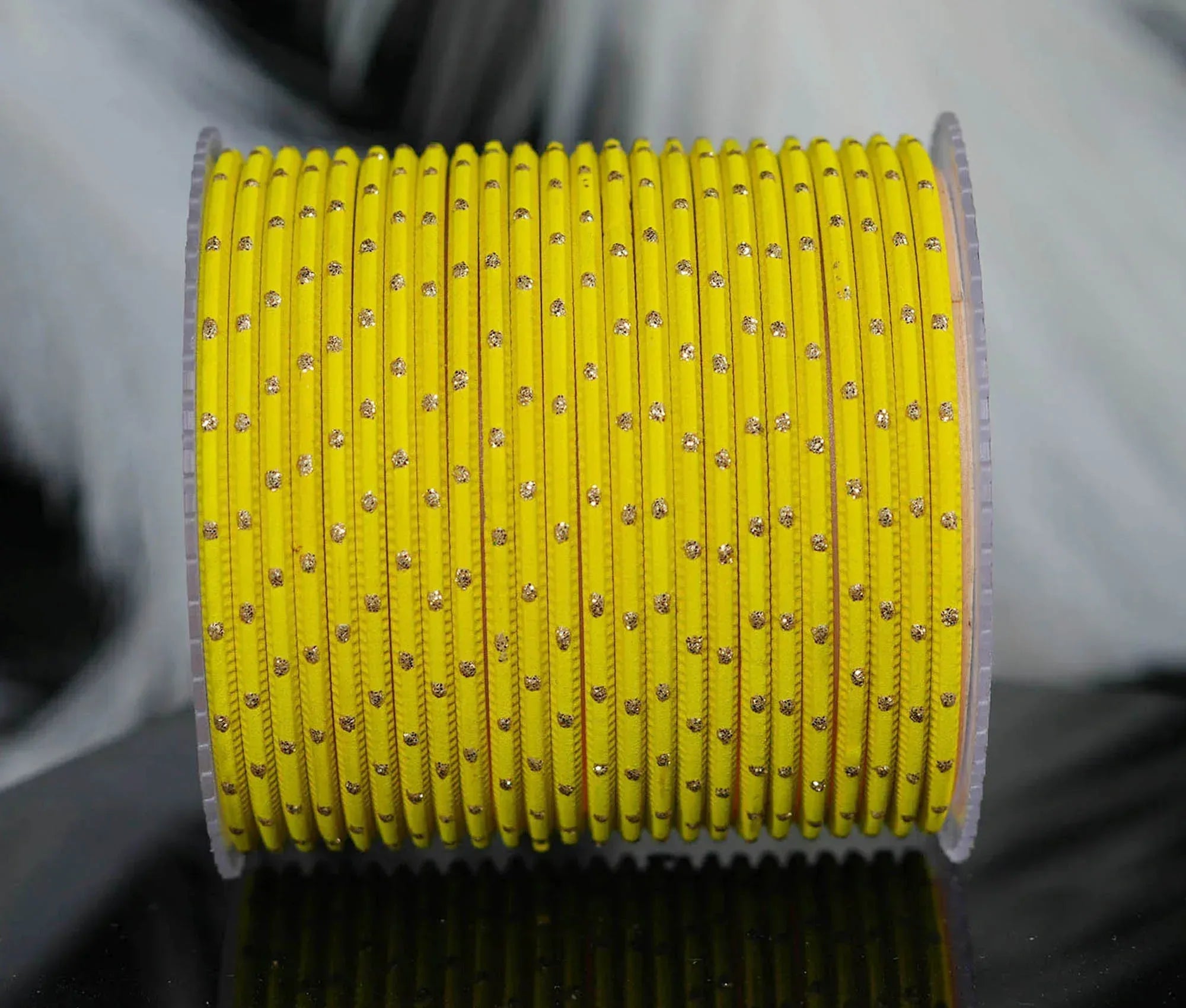 Yellow Green Dot Design Matte Finish Metal Bangle for Women & Girls (Pack of 24) - The Golden Cascade